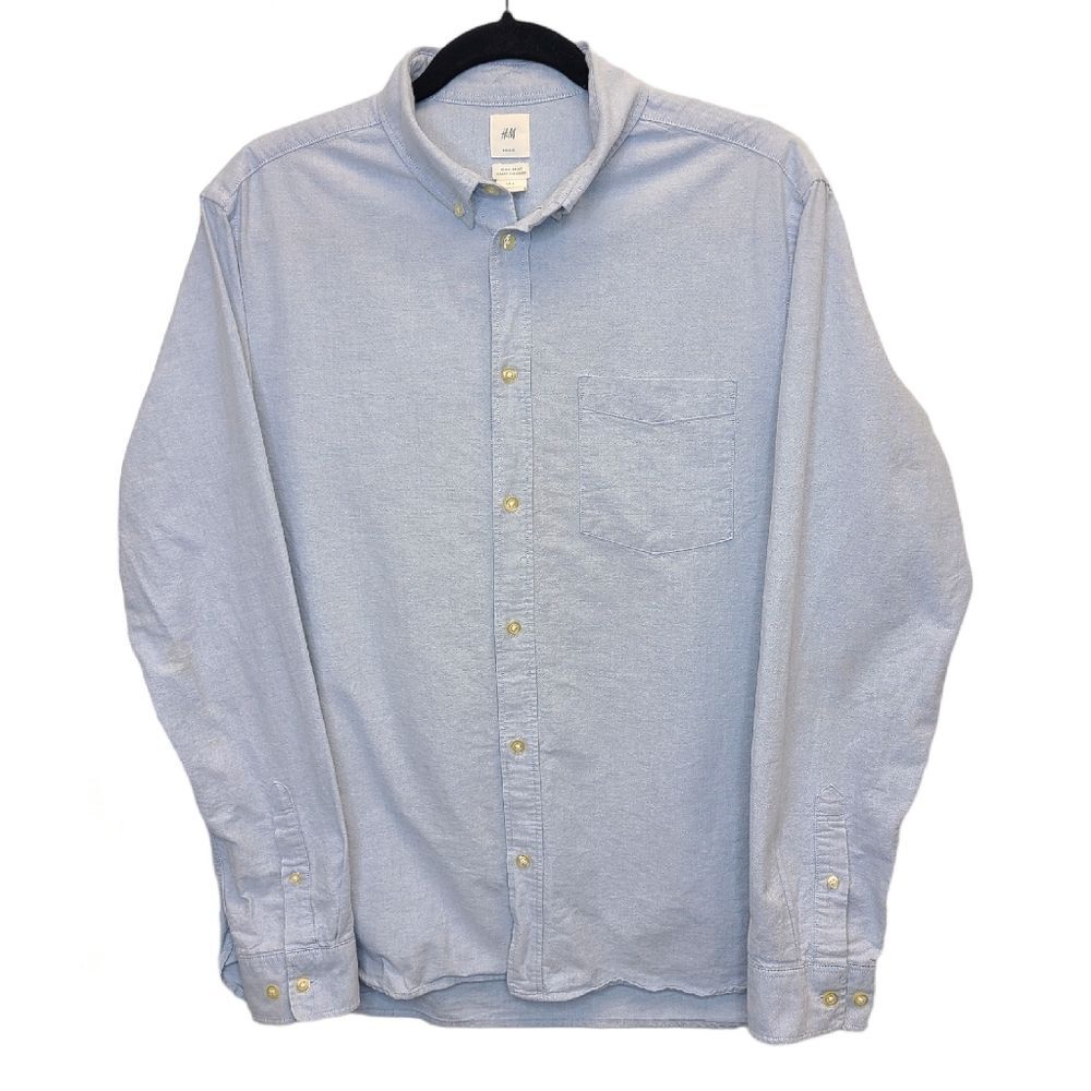 H&M L.O.G.G. Mens Light Blue Regular Fit Long Sleeve Button Down Shirt L